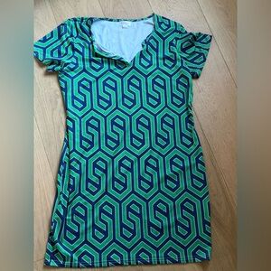 Green & Navy Geometric Midi Dress - Women